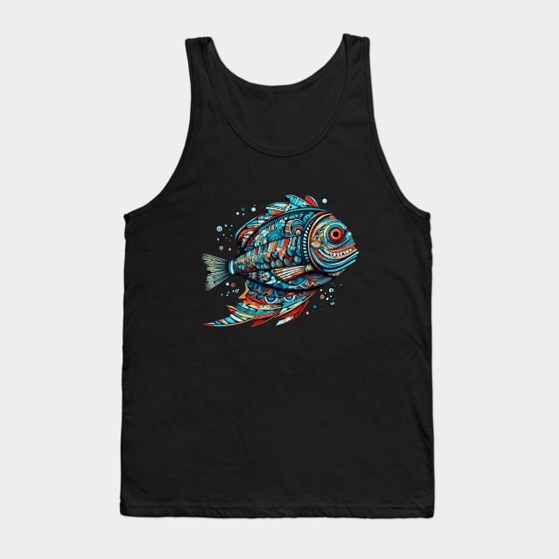 Aztec fish totem Tank Top by Salogwyn